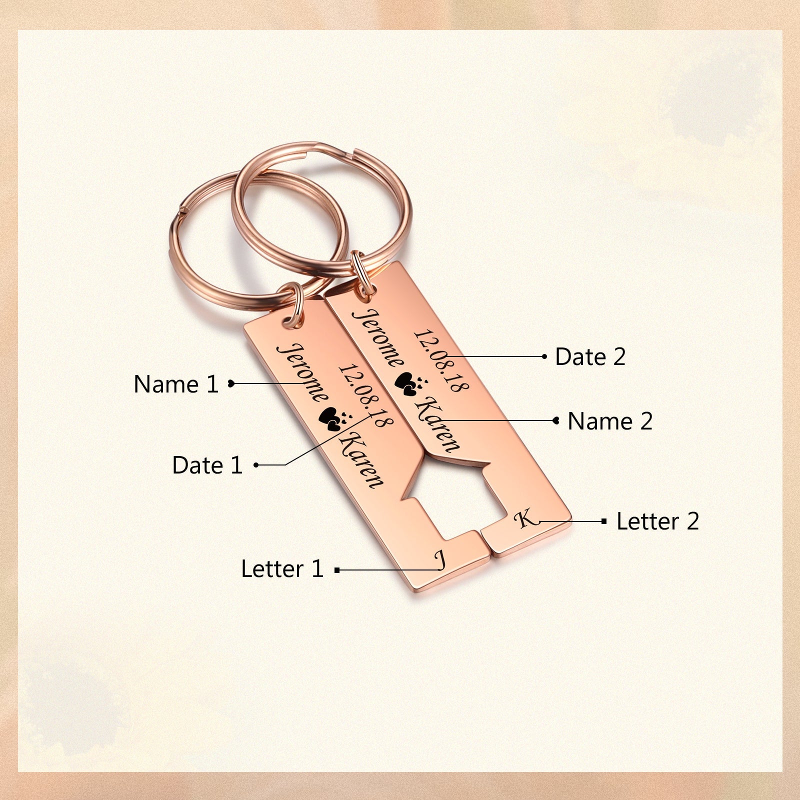 Custom Name Letter Stainless Steel Couple Keychain by cmoffer
