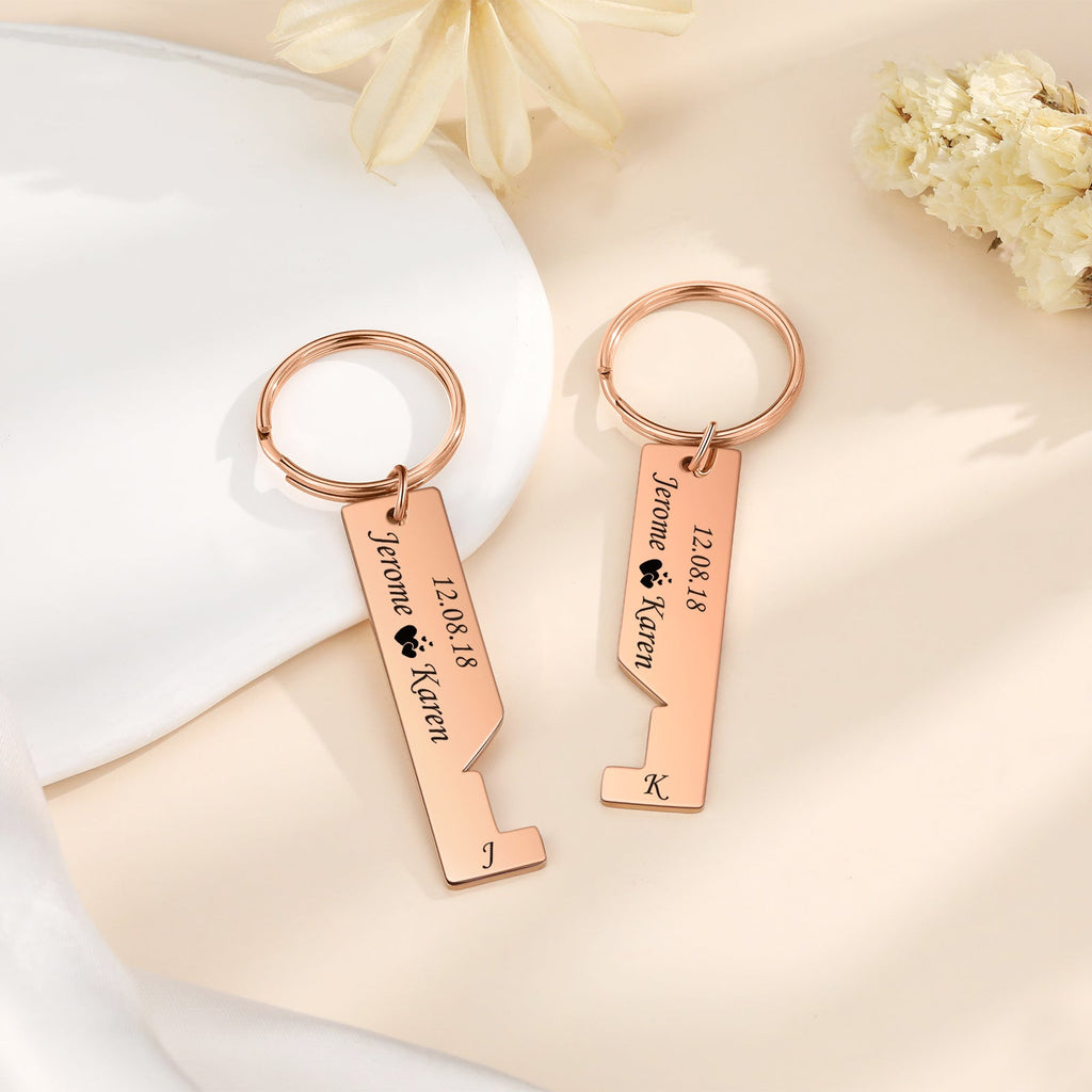 Custom Name Letter Stainless Steel Couple Keychain by cmoffer