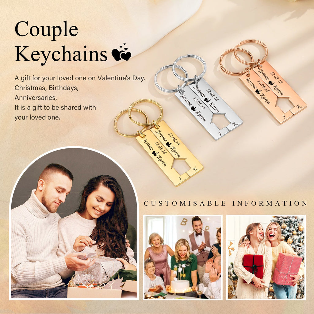 Custom Name Letter Stainless Steel Couple Keychain by cmoffer