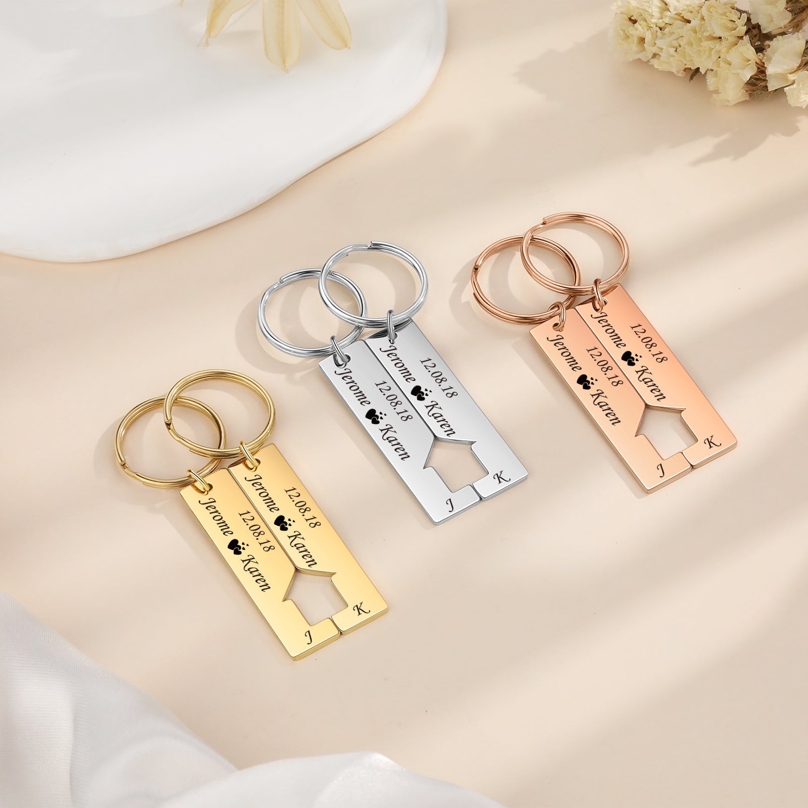 Custom Name Letter Stainless Steel Couple Keychain by cmoffer