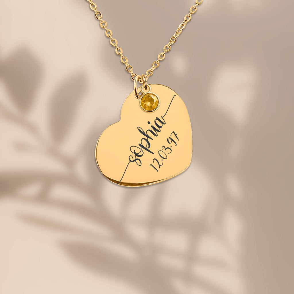 Heart Necklace with Birthstone – Merry Christmas & Happy New Year Message Card Gift by OwnPrint