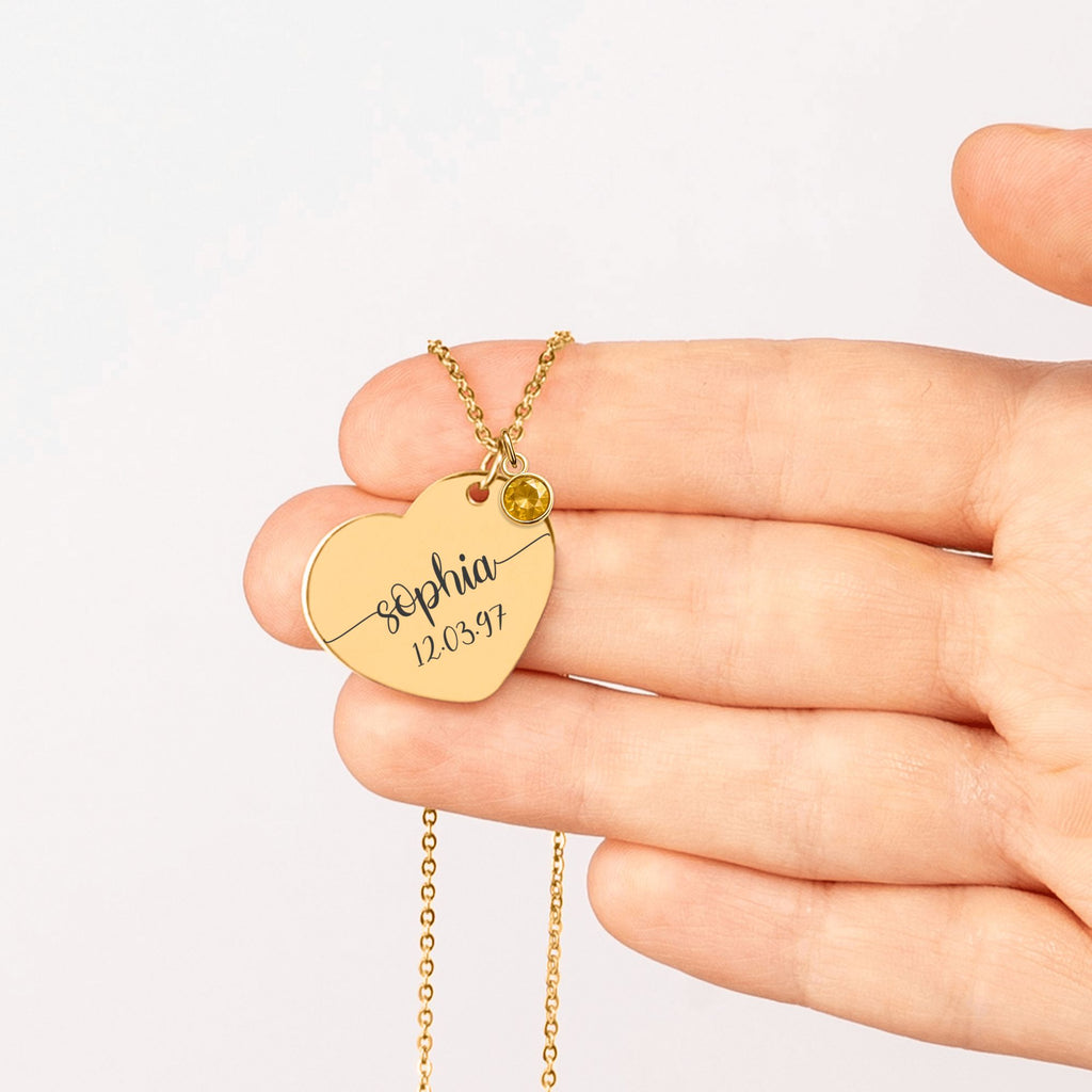 Heart Necklace with Birthstone – Merry Christmas & Happy New Year Message Card Gift by OwnPrint