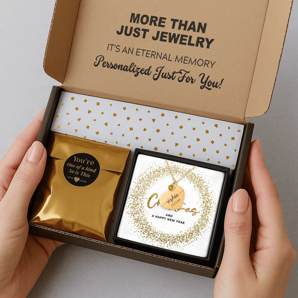 Heart Necklace with Birthstone – Merry Christmas & Happy New Year Message Card Gift by OwnPrint