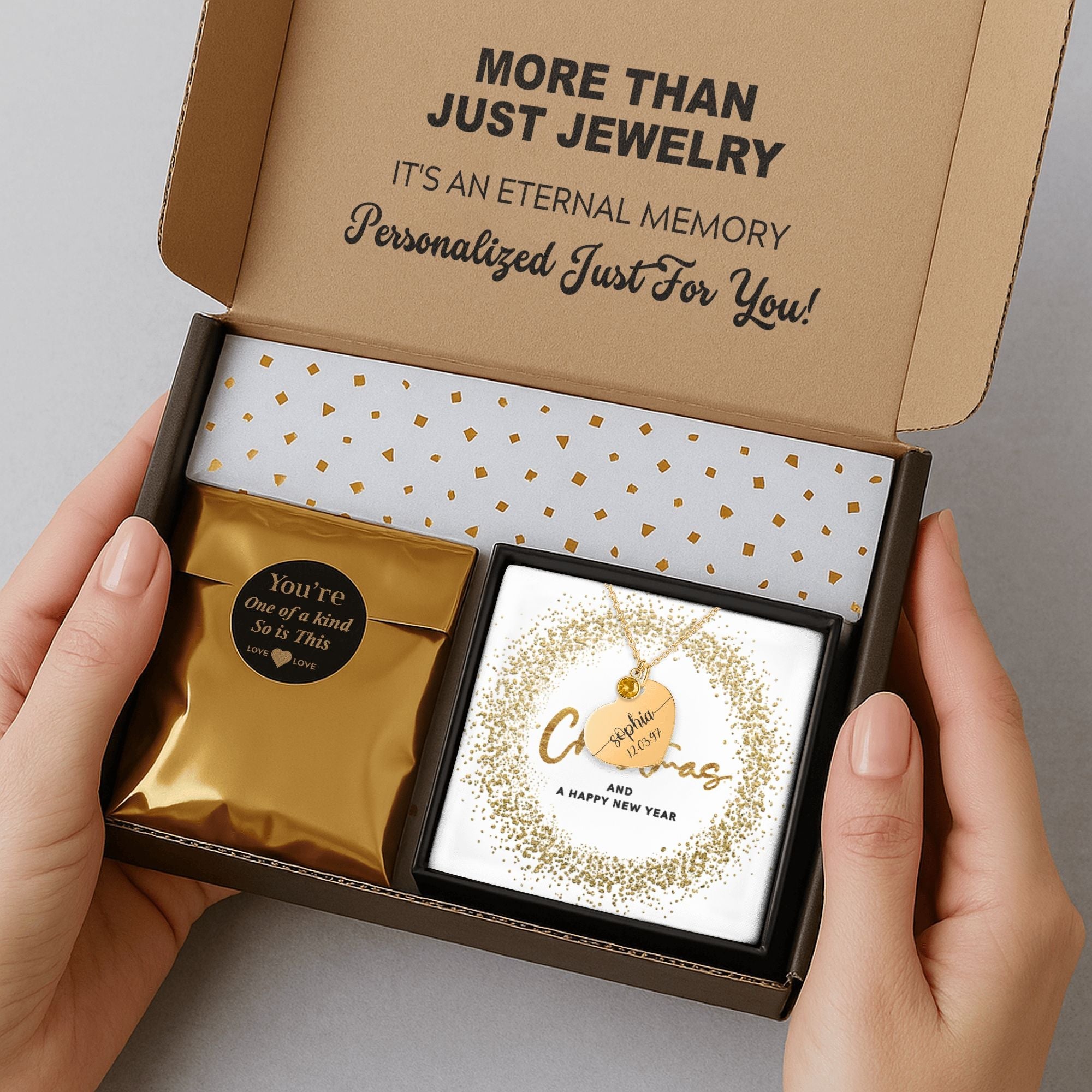 Heart Necklace with Birthstone – Merry Christmas & Happy New Year Message Card Gift by OwnPrint