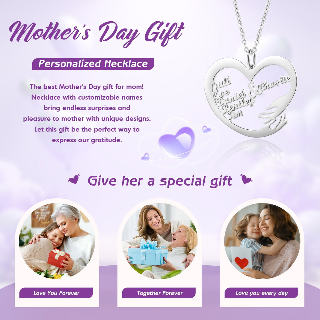 Silver pendant necklace with two intertwined hearts on a delicate chain against a white background.