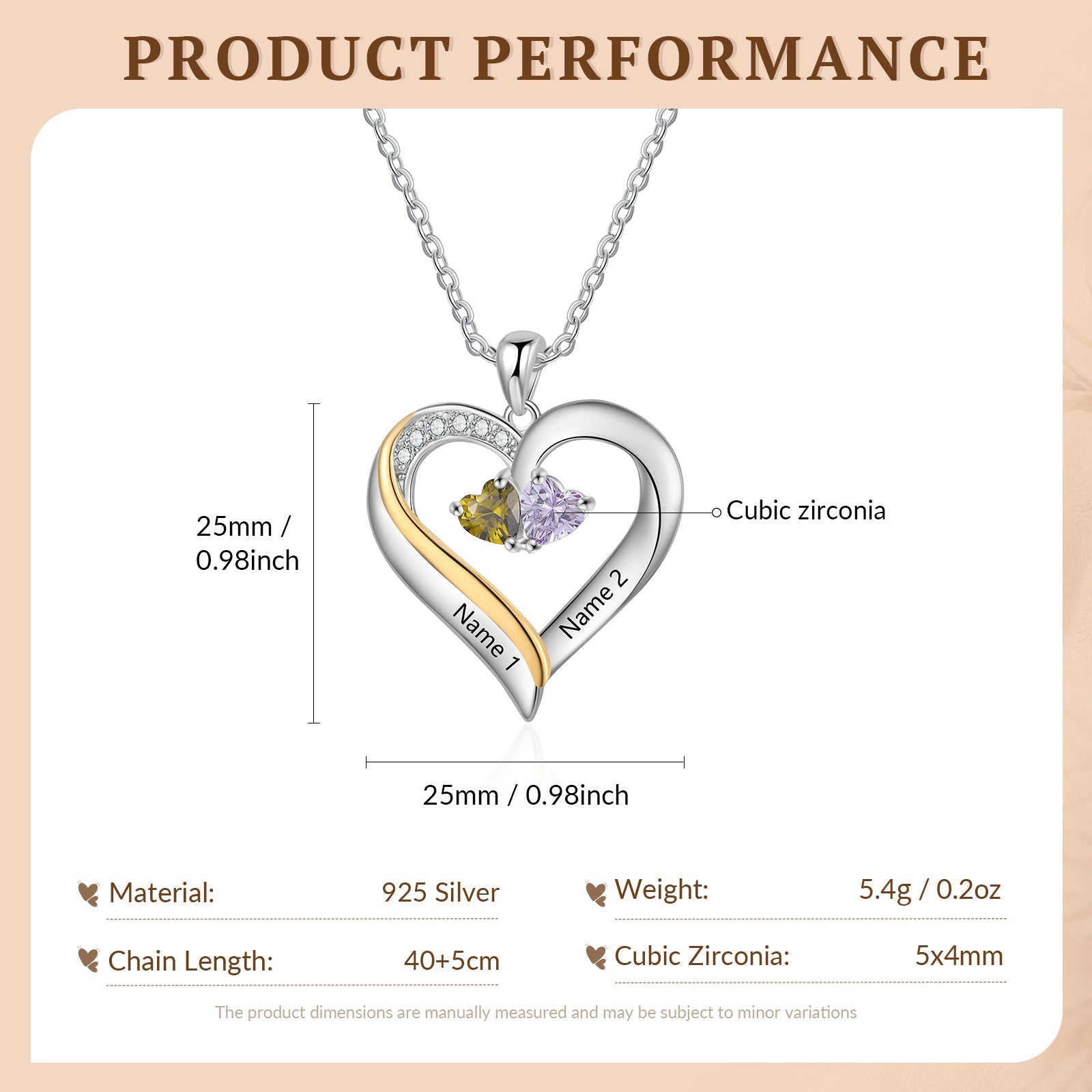 925 Sterling silver Custom Birthstone Engraved Necklace