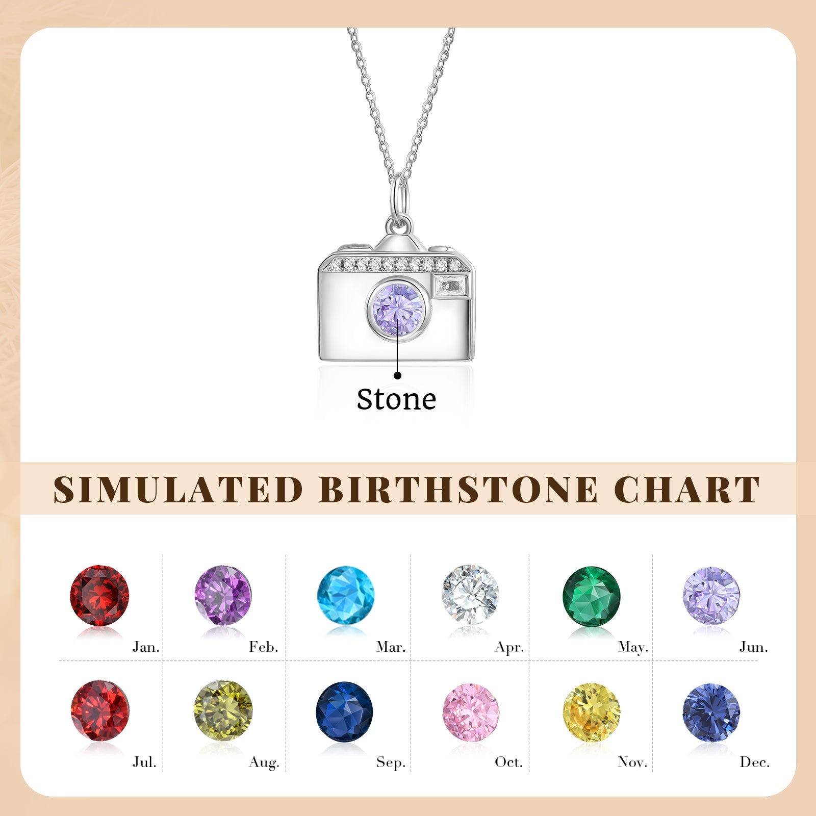 Brass Personalized birthstone & photo necklace