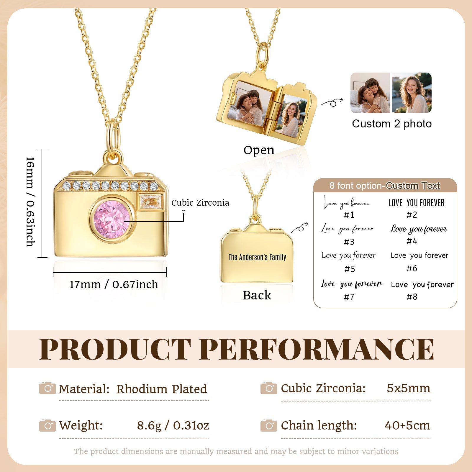 Brass Personalized birthstone & photo necklace