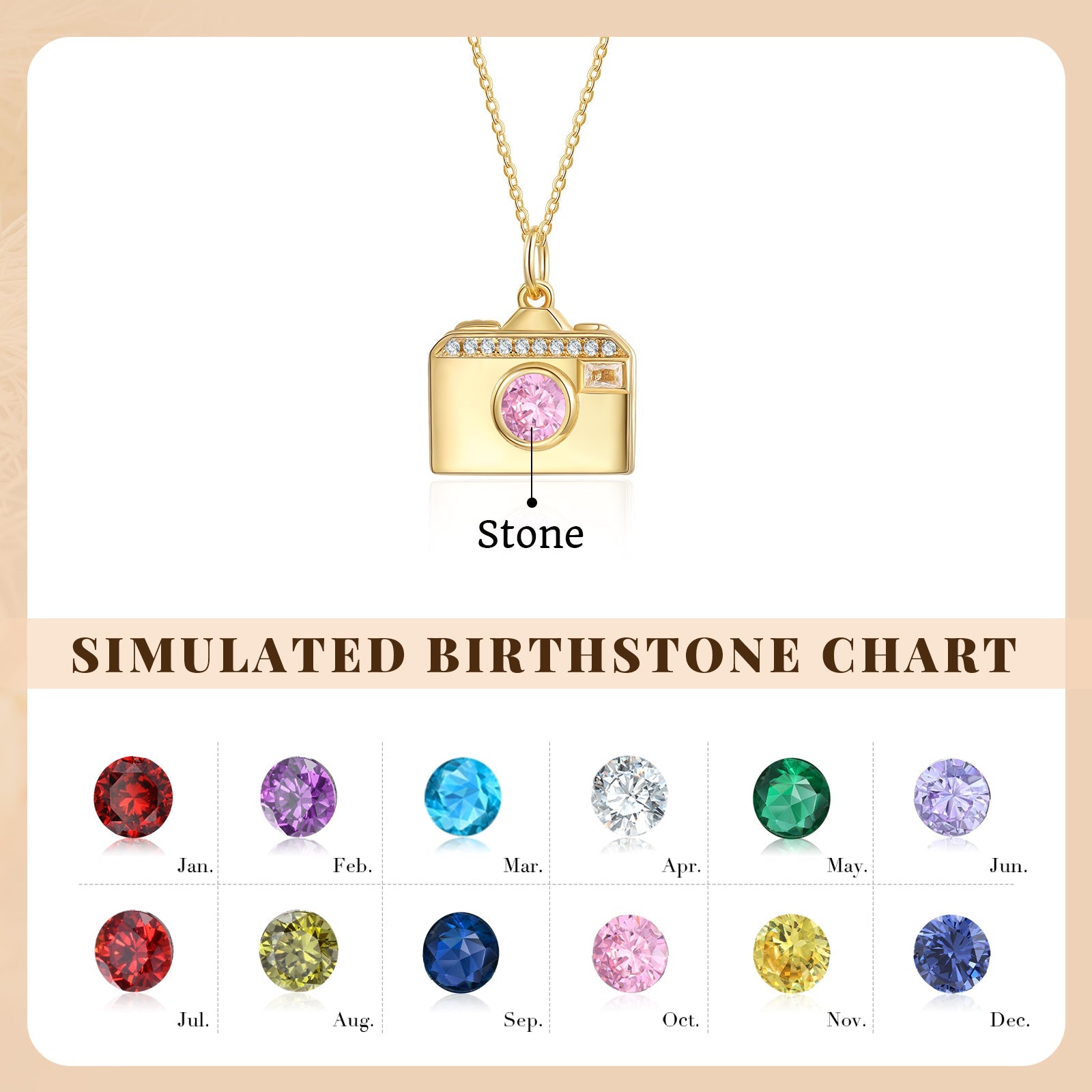 Brass Personalized birthstone & photo necklace