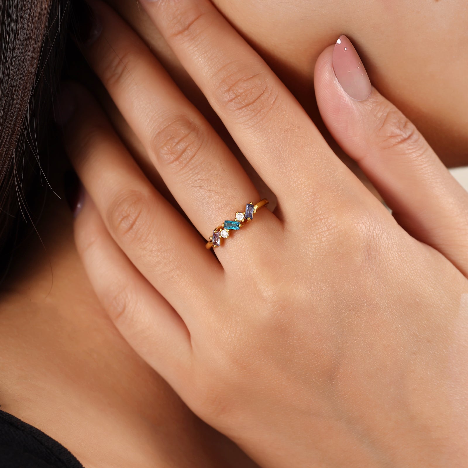 Brass personalized birthstone ring