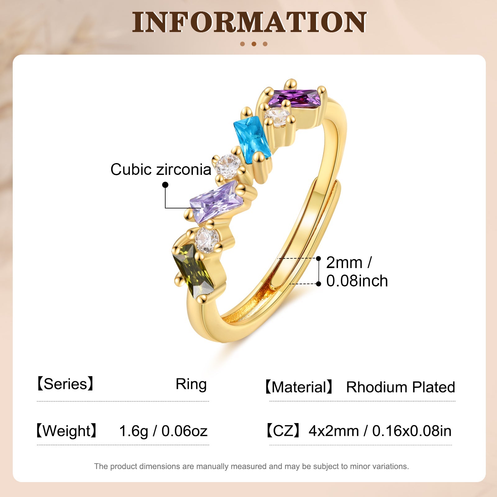 Brass personalized birthstone ring