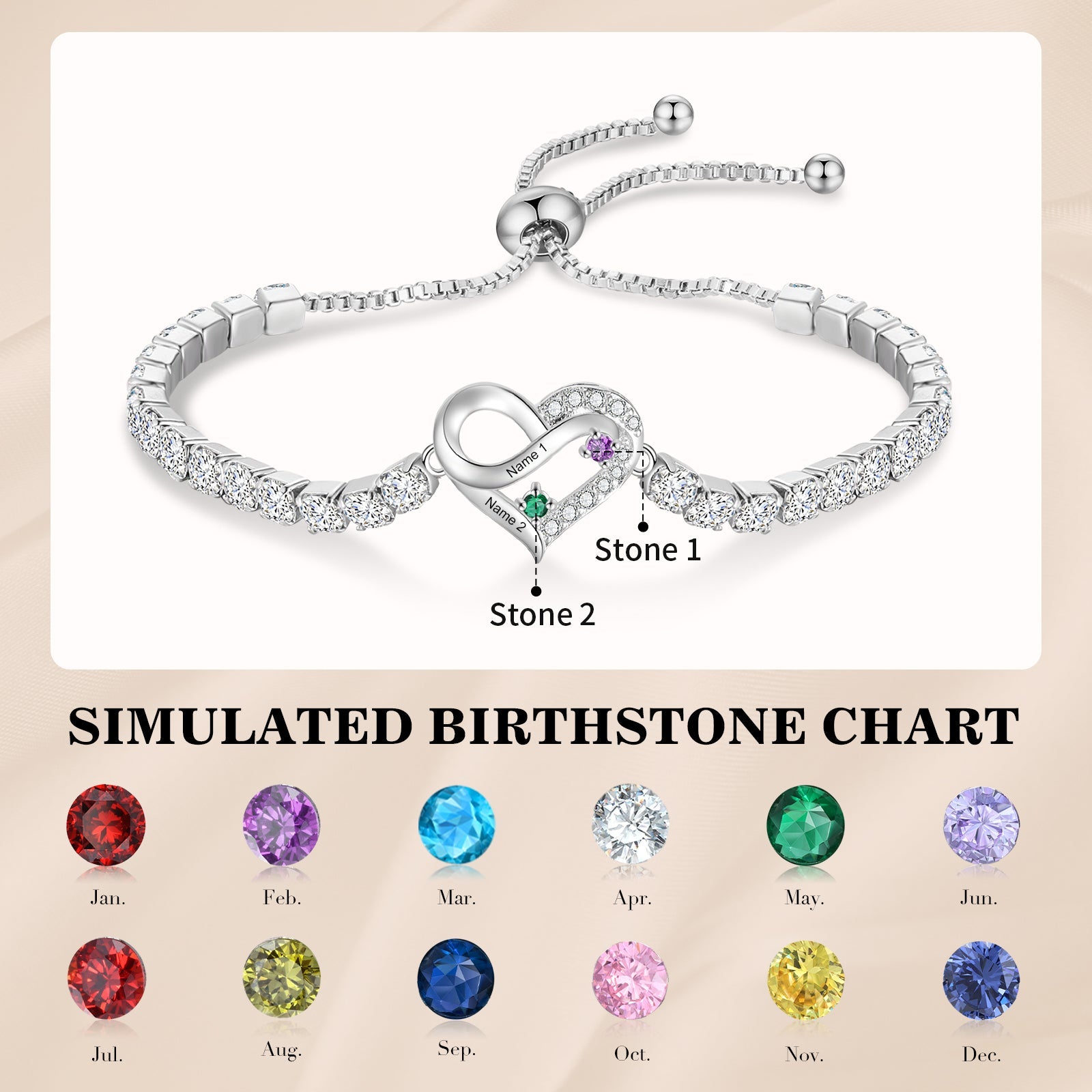 Brass personalized birthstone bracelets