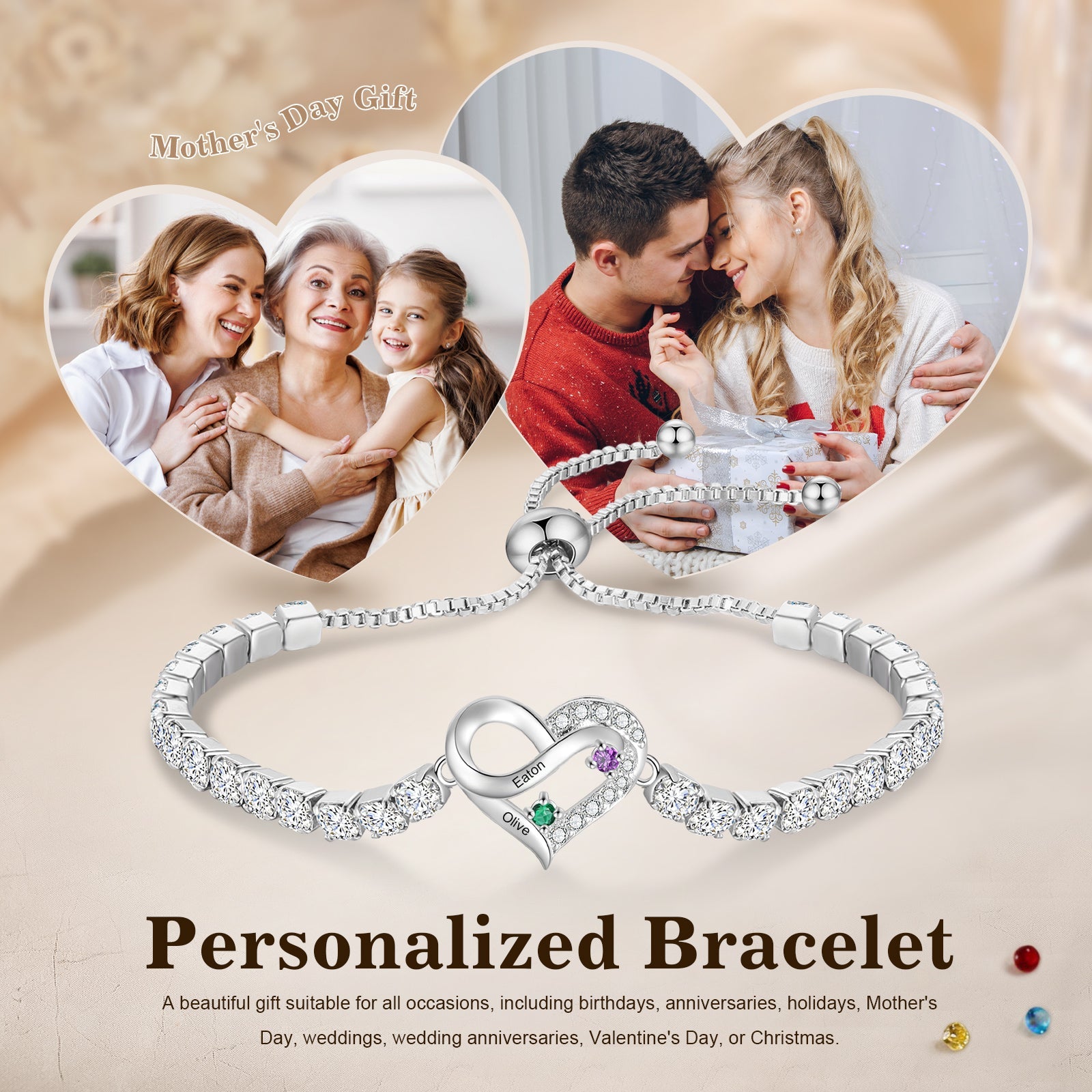 Brass personalized birthstone bracelets