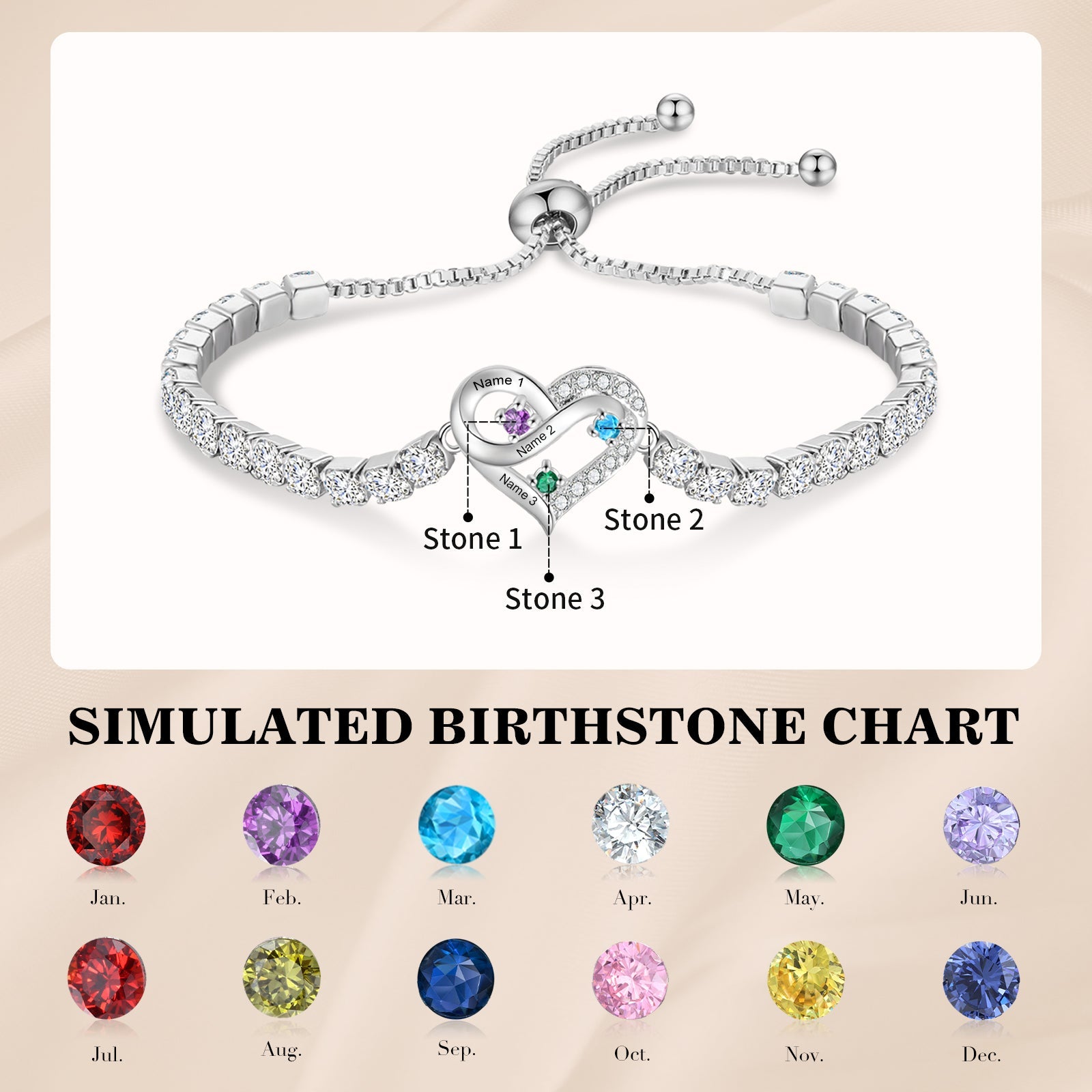 Brass personalized birthstone bracelets