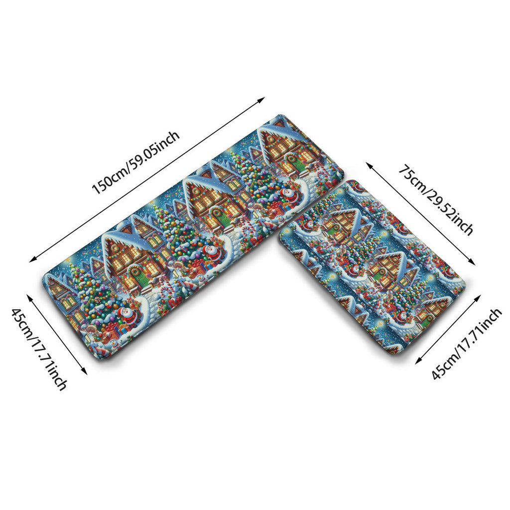 Two-piece L multifunctional kitchen mat Christmas House rug by ChristmasLoving.Shop