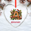 Christmas Letter and Name personalized Glass Heart Ornament by JewelryLuxeUS.store